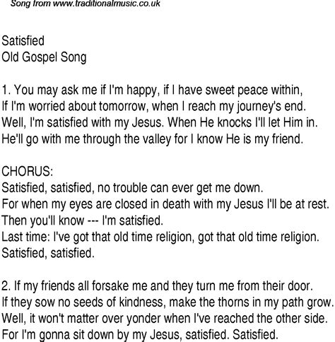 Satisfied - Christian Gospel Song Lyrics and Chords