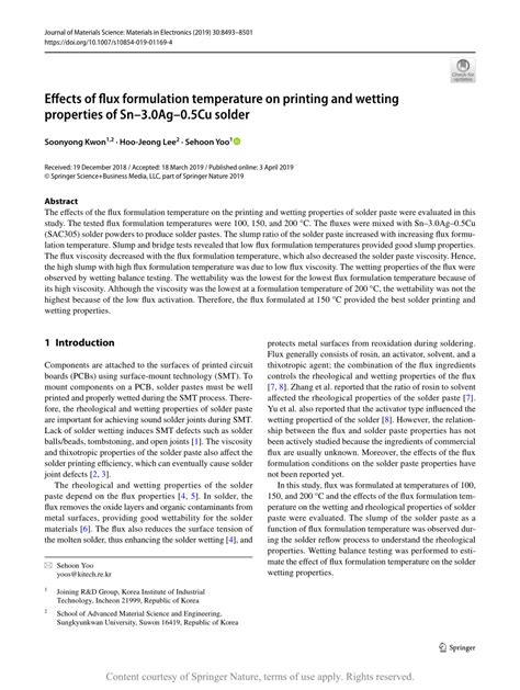 Effects Of Flux Formulation Temperature On Printing And Wetting