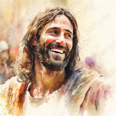 Smiling Christ Jesus Laughing Jesus Smiling Picture Of Jesus Jesus Watercolor Jesus Art Print