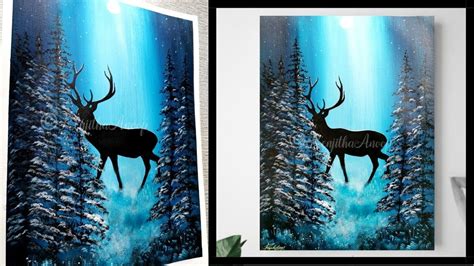 How To Paint Deer Misty Forest Moon Light Night Painting Acrylic