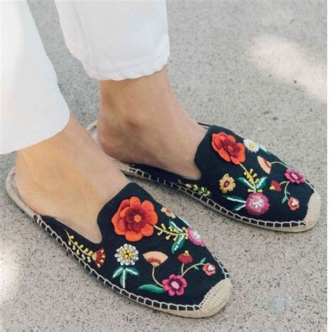 Soludos Shoes New Embroidered Espadrille Black Floral Mule Color