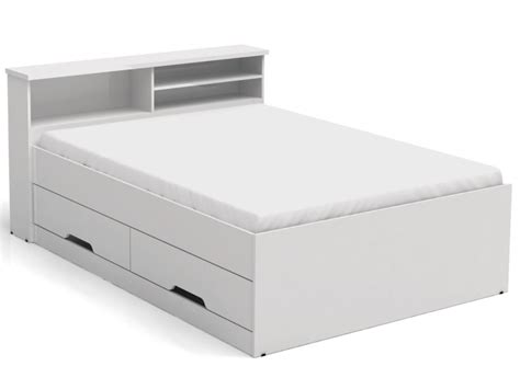 Lit BORIS avec tiroirs et rangements - blanc - 140x190cm