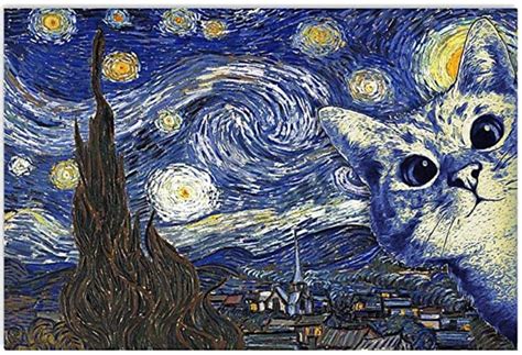 Cute Cat Van Gogh Starry Night Poster Blinkenzo