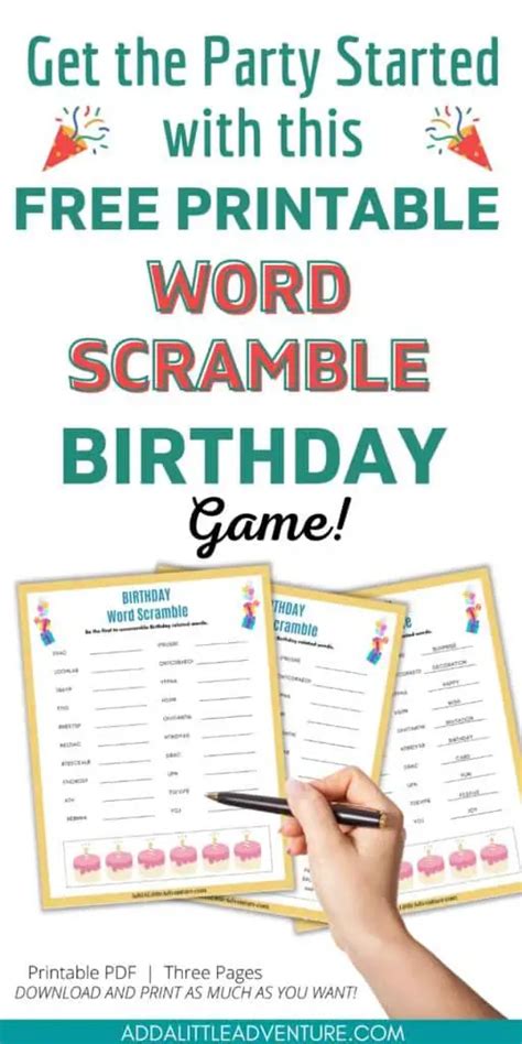 Birthday Word Scramble Game Free Printable
