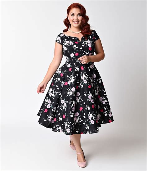plus size 1950s style floral swing dress tea length plussizedresses swing dress style vintage