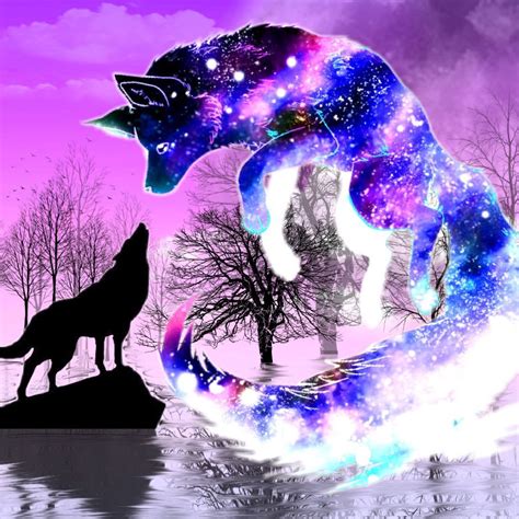 The Best 30 Wolf Neon Galaxy Mystical Cool Backgrounds Trunks Wallpaper