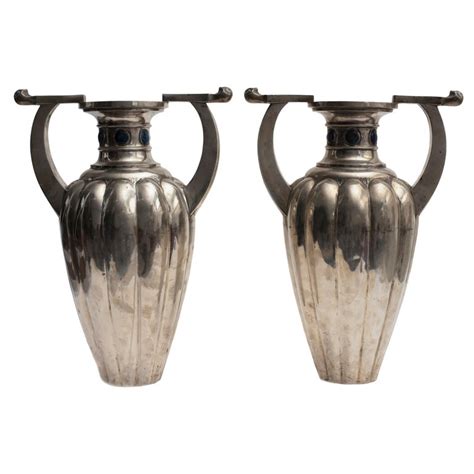 Pair Of Two Handles Silver 800 Vases By Bellotto For Sale At 1stdibs
