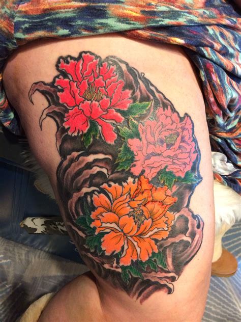 Peonies On Thigh Tattoo Expo Flower Tattoo Tattoos