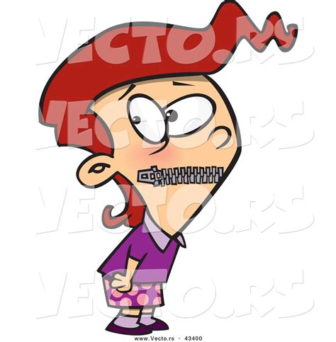 Vector Of A Speachless Cartoon Girl With Her Mouth Zipped Shut By Toonaday 43400
