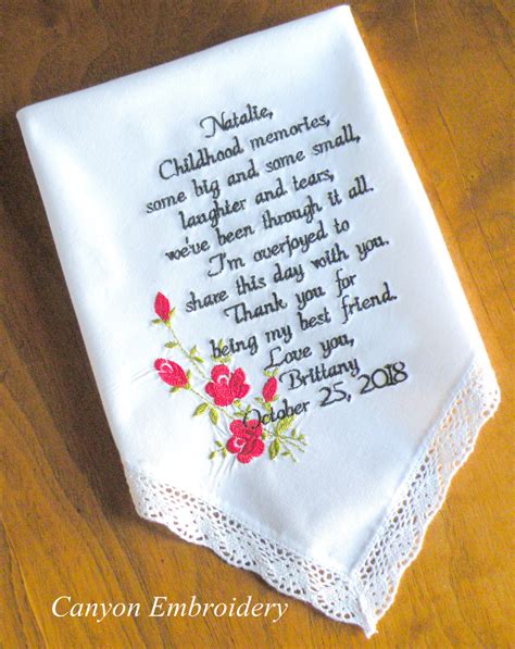 Gift ideas for best friend on her marriage. Wedding Gift Best Friend Embroidered Wedding Handkerchief