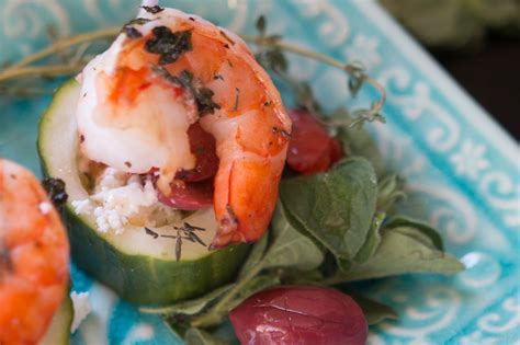 Shrimp And Greek Salad Cucumber Cups Healthy Appetizer Kravings Food