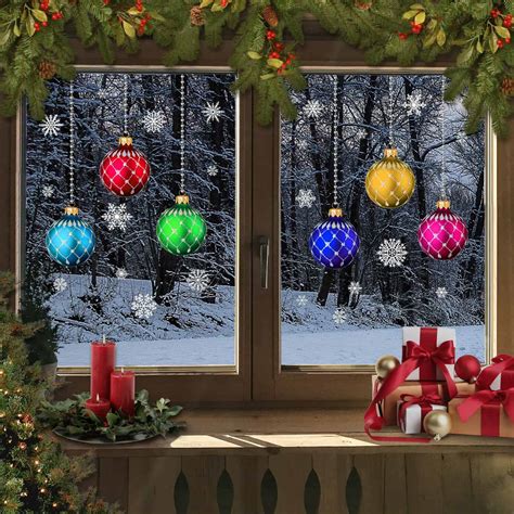 Christmas Stained Glass Bauble Snowflakes Window Stickers Clings