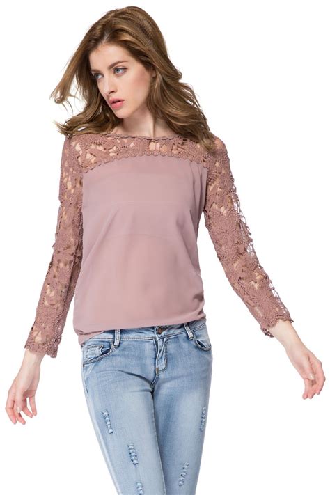 [75 off] solid color long sleeve round collar spliced pullover women s blouse rosegal