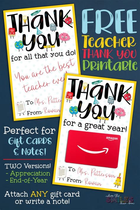 Free Teacher Appreciation Thank You Printable Two Versions