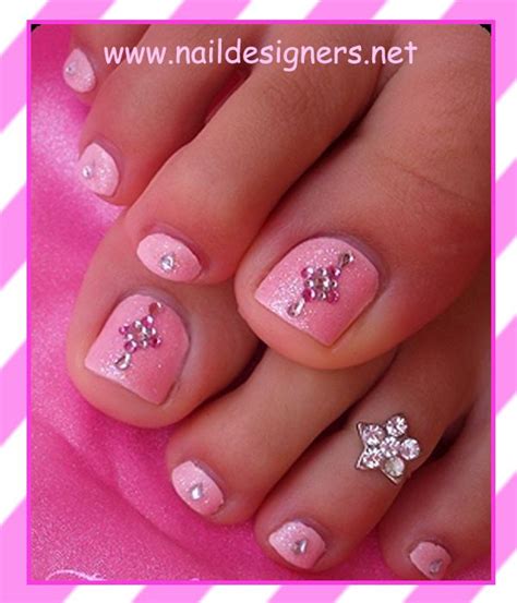 Toe Nails With Pink Bling Design Nails Pinterest