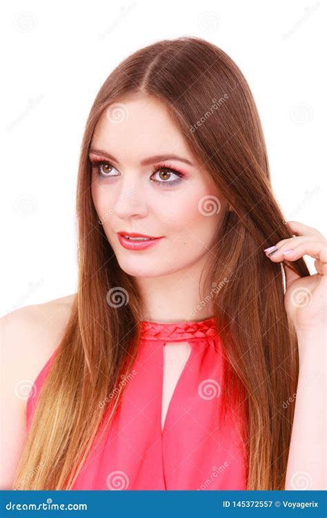 Woman Charming Girl Long Hair Face Makeup Stock Image Image Of Model
