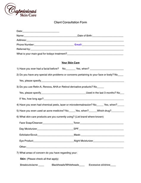 printable facial client consultation form pdf