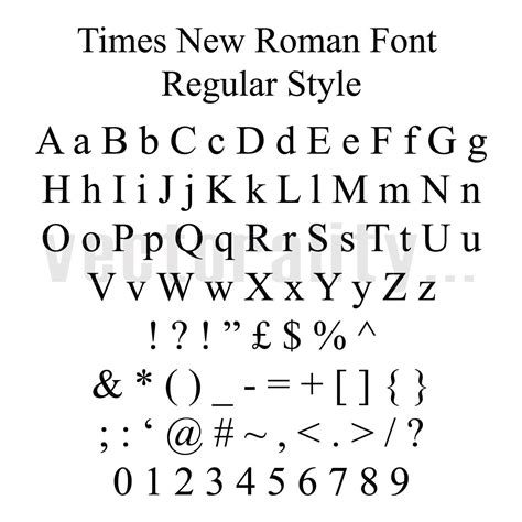 Times New Roman Font Regular Style Alphabet Letters Vector Art Etsy