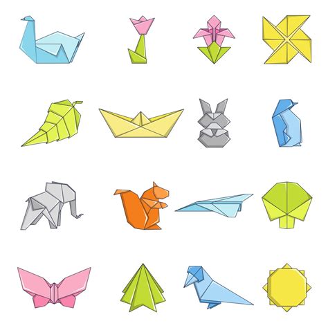 Origami Icons Set Cartoon Style Gamedev Market
