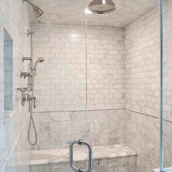 The act of tiling a shower unit from the floor right the way to the ceiling is enough in itself to give an aura of space as it draws the eye. Marble Shower Ceiling - Transitional - bathroom - Scott ...