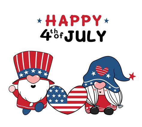 Two Cute America Gnome Th Of July Independence Day Cartoon Flat Vector Doodle Illustration