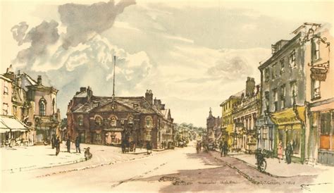 Newmarket High Street Suffolk By Raymond T Cowern 1947 Old Vintage Print