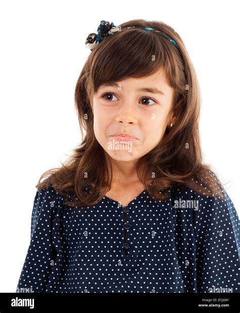 Portrait Of A Cute Little Girl With Confused Expression Isolated On