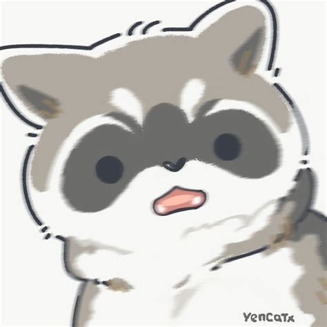 A Drawing Of A Raccoon With Its Tongue Out And Eyes Wide Open In Front