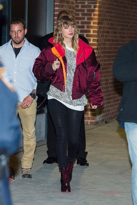 Taylor Swift Wearing Red Bomber Jacket Popsugar Fashion Photo 2