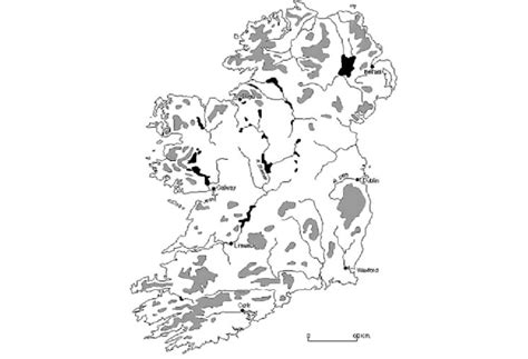 Map Of Ireland Showing The Main Rivers And Lakes Upland Areas Are