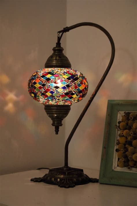 MOSAIC SWAN NECK Table Lamps Handmade Unique Turkish Moroccan Etsy