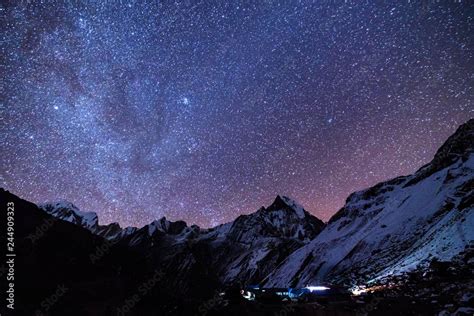 Milky Way And Mountains Amazing Scene With Himalayan Mountains And