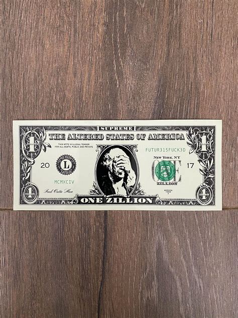 Supreme Zillion Dollar Bill Sticker Fw17 Ubicaciondepersonascdmxgobmx