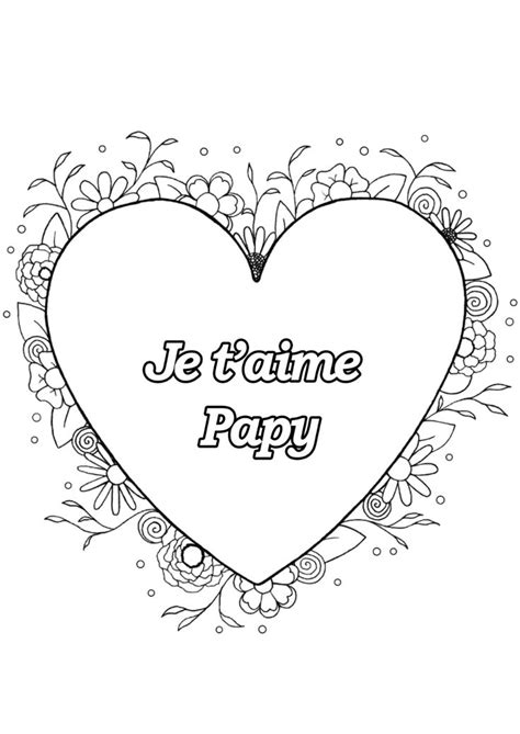 Coloriage spécial Fête des pères  Coeur & fleurs  Je t'aime Papy