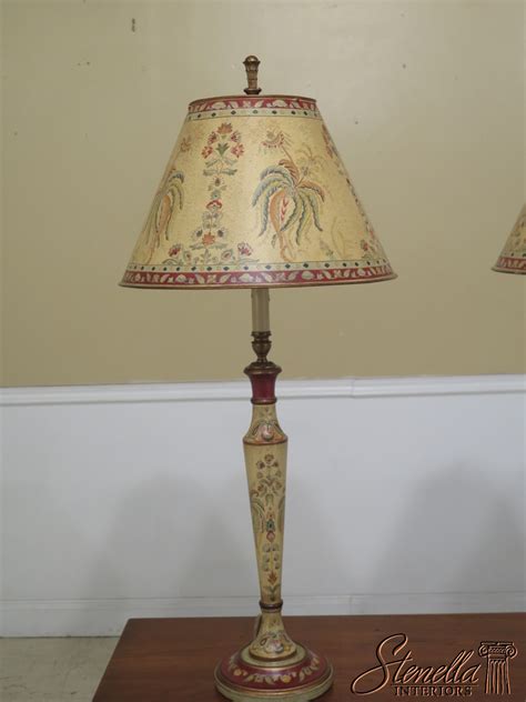 F46596ec Pair Bradburn Galleries Paint Decorated Lamps W Tole Shades