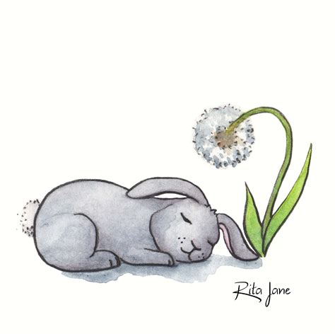 Sleeping Bunny Rabbit After A Long Day Painted In Watercolour For A