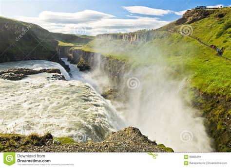 Gullfoss Golden Falls Waterfall In The Canyon Of Hvita River Stock