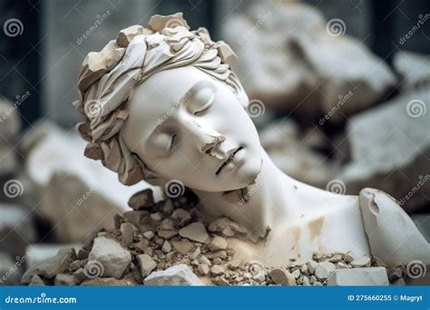 Broken Ancient Greek Statue Woman Head Falling In Pieces Broken Marble