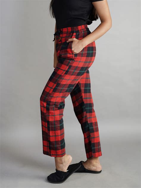 Christmas Red Checkered Flannel Pants For Women Bombay Trooper