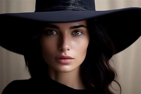 Premium Ai Image Fashion Model Woman In Black Elegant Black Hat With