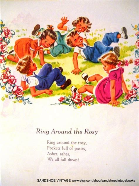 1960s Ring Around The Rosy Nursery Rhyme Print Ideal For