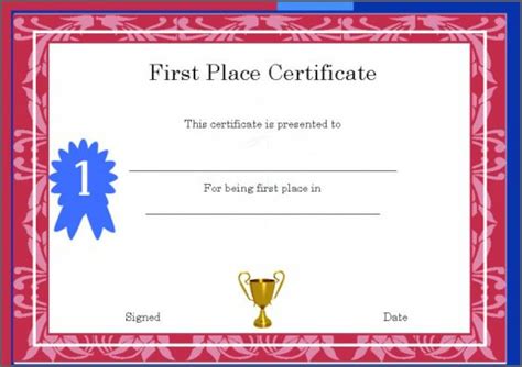 First Place Award Certificate