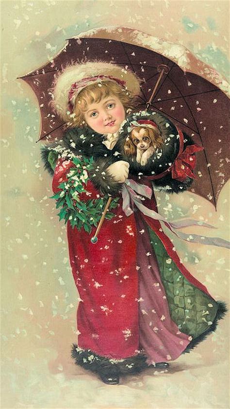 Free Vintage Clip Art Christmas Girl W Puppy The Graphics Fairy