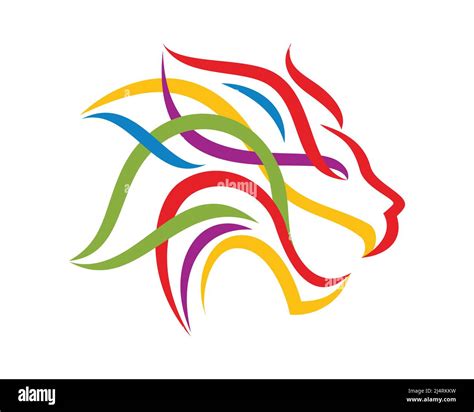 Colorful Lion Head With Roaring Expression Illustration With Silhouette