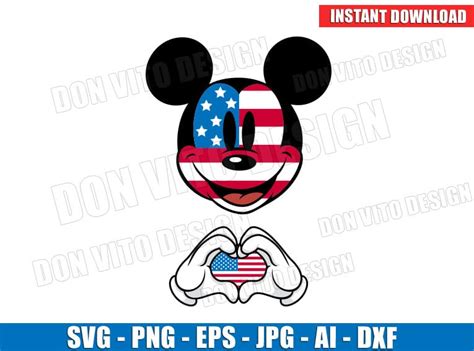 Mickey Mouse 4th of July USA Flag Hands Heart (SVG dxf png) Disney