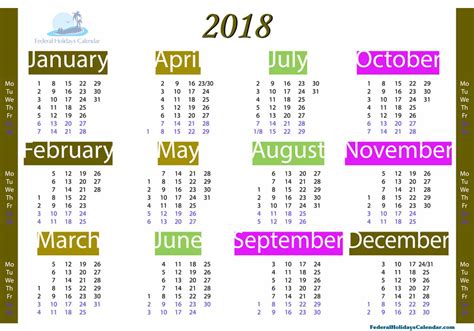 Calendar 2018 Usa With Holidays Printable Templates Letter Calendar