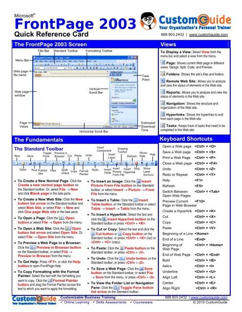 Frontpage Quick Reference Microsoft Frontpage 2003 Cheat Sheet