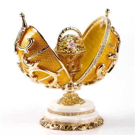 Swarovski Crystals Faberge Egg Ornament With Spring Basket Double Faberge Style Egg Faberge