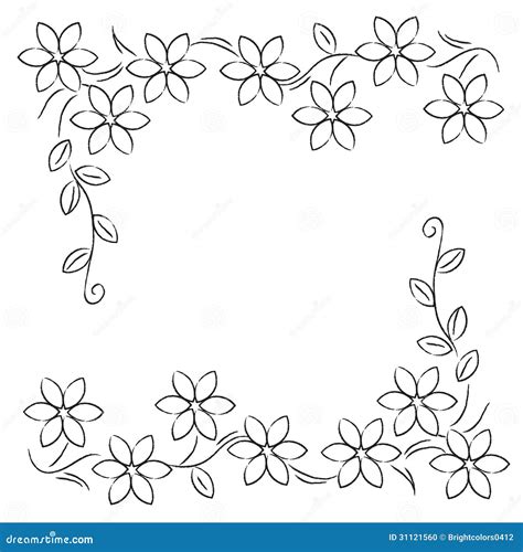 Flower Line Border Black White Stock Illustration Illustration Of