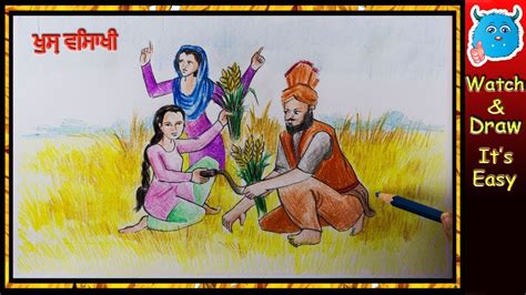 How To Draw Baisakhi Scene Punjab Festival Vaisakhi Drawing In Easy